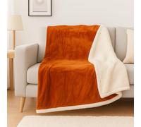 Plaid Sherpa Flanelle 200x240cm - 480GSM - Ultra-Doux & Chaud, Couverture Cocooning pour Canapé & Lit - Terracotta - Déco Arts