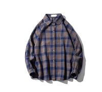 Plaid Shirt Man Streetwear Fleece Shirts Long Sleeve Mens Harajuku Vintage Vintage Clothes(Blue,5XL)