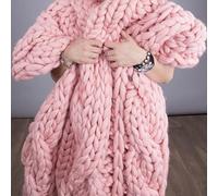 Plaid Tricot Grosse Maille, Couverture Tricotée en Laine Jeté de Lit, Fait Main Confortable Chaud Couverture Chenille, Canapé Chaise Décoration de Maison Couverture en Tricot Épais (Color : Pink, Si