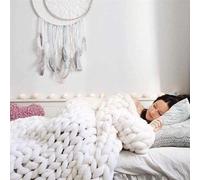 Plaid Tricot Grosse Maille, Faite À La Main Confortable Chaud Couverture Tricotée en Laine, Super Grand Couverture Chenille Jeté de Lit, pour Canapé Lit Fauteuil Jardin ( Color : Blue , Size : 150*200