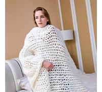 Plaid Tricoté Main en Grosse Maille, Couverture Laine Tricoté Grande Maille Jeté de Lit pour Sofa, Natte De Couchage,Blanc,80 * 100 CM