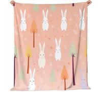 Plaid Ultra Doux Et Chaud en Polaire 100 X 130 Cm Dessin Animé Lapin Arbre Rose - Couverture Légère, Moelleuse pour Canapé Et Lit, pour Salon, Chambre, Voyage Ou Cadeau
