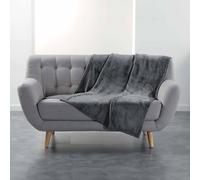Douceur d'Intérieur Plaid uni en flanelle Flanou 125 x 150 cm Gris