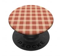 Plaid Vichy en Terre Cuite - Motif à Carreaux Rustique Chaud PopSockets PopGrip Adhésif