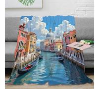 Plaid Ville Venise 3D Imprimé Microfibre Doux Couverture Décor Maison Jeté Italien pour Canapé Chambre Adulte 50x60(127x152cm)