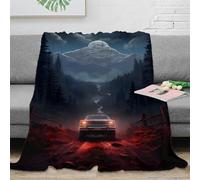 Plaid Voiture Forêt Nuit 3D Imprimé Microfibre Doux Décor Maison Couverture Montagne pour Canapé Chambre Adulte 50x60(127x152cm)