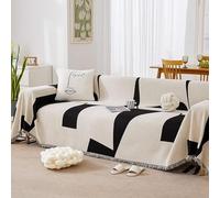 Plaids Ou Jeté De Canapé RéVersible Luxe Housse De Canapé AntidéRapant 1/2/3/4 Places Serviette De Canapé En Chenille Multifonction Couverture De Canapé Pour Pique-Nique Plage(180X260cm,Black 2)