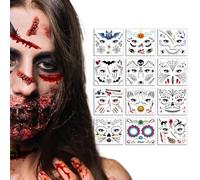 Plaies pour autocollants d"Halloween, kit de maquillage d"Halloween | Décalque de maquillage temporaire créatif,2024 Autocollants pour visages drôles d"Halloween, maquillage de blagues de fausses