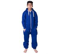 Plaine Capuche Grenouillères Une pièce Pyjamas Costume pour Les garçons Unisexe Enfants Filles, Bleu Roi, 13 ans