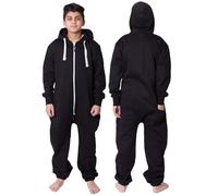 Plaine Capuche Grenouillères Une pièce Pyjamas Costume pour Les garçons Unisexe Enfants Filles, Noir, 11-12 ans