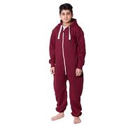 Plaine Capuche Grenouillères Une pièce Pyjamas Costume pour Les garçons Unisexe Enfants Filles, Vin, 11-12 ans