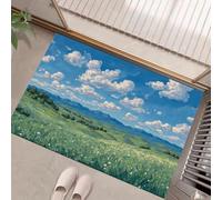 Plaines Montagnes Vertes Paillasson Interieur Entree 50 X 80 Cm, Style De Peinture À L'Huile Tapis D'Entrée Antidérapant Et Lavable En Machine,Tapis De Sol Absorbantes Bleu Pour Chien, Porte, Couloir