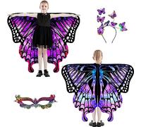 plainshe Ailes de papillon pour filles, aile de fée double face, costume de papillon pour enfants pour Halloween (6 double face)
