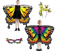 plainshe Ailes de papillon pour filles, ailes de fée double face, costume de papillon pour enfants pour Halloween (double face 2)