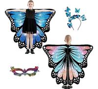 plainshe Ailes de papillon pour filles, ailes de fée double face, costume de papillon pour enfants pour Halloween (double face 4)