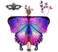 plainshe Ensemble de 3 capes papillon pour filles, pour Halloween, ailes de fées pour enfants avec papillons, #024, taille unique