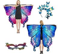 plainshe Lot de 3 capes de papillon - Impression double face - Ailes de fée pour adultes - Costume d'Halloween pour femme - Capes papillon (double face 9)