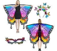 plainshe Lot de 3 capes papillon avec impression recto-verso, ailes de fée pour adultes, costumes d'Halloween pour femmes, double face 15