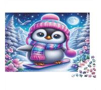 Plaisirs hivernaux des Pingouins Puzzle 1000 Pièces Papier recyclé pour Adultes Puzzle pour Adultes Jeu Familial Amusant et Stimulant Excellente idée Cadeau pour la Relaxation 38x26cm/1000pcs
