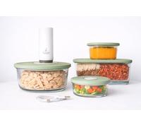 PLAIZIRR Kit sous vide alimentaire avec pompe rechargeable sans fil - 4 boîtes hermétiques en verre sans BPA (240ml, 450ml, 800ml, 810ml) - conteneurs sous vide pour aliments - idéal meal prep et bébé