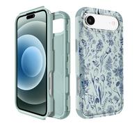 Plakill Coque pour iPhone 17 Plus pour femmes - Coque de téléphone mignonne pour filles et filles, design unique, motif floral bleu adolescent, protection robuste ShockPlusof Funda de qualité