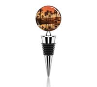 Plam Tree And Sunset Bouchons de vin élégants en alliage de zinc pour préserver la fraîcheur, bouchons décoratifs réutilisables pour bar, fête de vacances, mariage et cadeaux