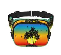 Plam Tree Sac banane avec imprimé île tropicale au coucher du soleil - Grand sac banane tendance pour homme et femme - Sac banane réglable pour course à pied, marche en plein air