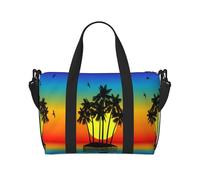 Plam Tree Sac de sport imprimé île tropicale au coucher du soleil pour femme, sac de week-end, sac pour articles personnels, sac à bandoulière pour homme et femme, taille unique, Noir , Taille unique