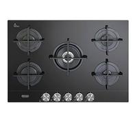 Plan de cuisson à gaz en verre céramique - DE'LONGHI - NSL575NC - 5 brûleurs - Poignées en métal brossé