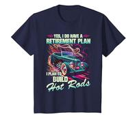 Plan de Retraite de Grand-père de Hot Rod, Voiture de Muscle rétro Hot Rod T-Shirt, Enfant, Bleu Marine, 4 Ans