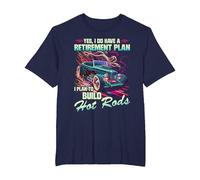 Plan de Retraite de Grand-père de Hot Rod, Voiture de Muscle rétro Hot Rod T-Shirt, Homme Grandes Tailles, Bleu Marine, 3X Tall