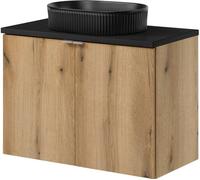 Plan de toilette 'Skelbolu' avec lavabo en céramique et 2 portes 80 x 71 x 40 cm aspect chêne / noir
