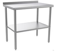 Plan de Travail - ALIGHTUP - Plan de Travail Cuisine, Acier Inoxydable, Avec dosseret, roulettes et étagère,Multifonction, 91.4*61cm