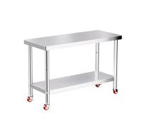 Plan de Travail INOX avec roulettes, Table INOX avec Étagère Inférieure Réglable pour Restaurant, Maison, Extérieur(90x60cm/35.4x23.6in)