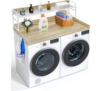 Plan de travail pour lave-linge séchant VEVOR avec 2 étagères (1370 x 700 x 419 mm), étagère pour tambour avec tapis antidérapant, tapis de rangement imperméable en chêne
