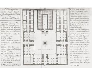 Plan et description de la cour intérieure et des bâtiments pour les prêtres dans le temple de Salomon. Après une impression du XVIIIe siècle. Affiche imprimée par Ken Welsh (17 x 11)