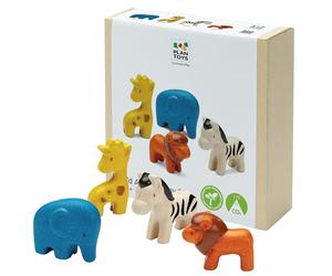 PLAN TOYS Jouet en Bois 4 Figurines Animaux de la Savane