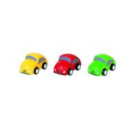 PLAN TOYS - Mini Voitures - Lot de 3 - Rouge, Jaune, Vert - Jouet en bois pour enfant de 3 ans et plus