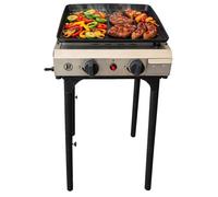 Plancha à gaz 4800W modulable 3 Hauteurs 2 Bruleurs Allumage Piezo - Plaque de cuisson Céramique 42x36cm INTEC