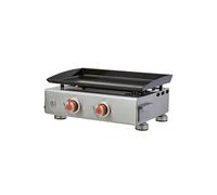 BRASERO - Plancha Alicia II Inox 2 feux - Surface cuisson 52 x 34 cm - 2 brûleurs - Plaque acier émaillée - Piezo intégré - Tiroir graisse - Jusqu'à 8 convives - 5 kW