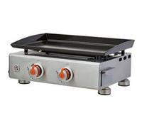BRASERO - Plancha Alicia II INOX 2 Feux - Surface Cuisson 52 x 34 cm - 2 brûleurs - Plaque Acier émaillée - Piezo intégré - Tiroir Graisse - Jusqu'à 8 convives - 5 KW