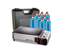 KEMPER - Plancha à gaz portable 2300W + 8 cartouches de gaz + Valise de transport Cuisson extérieure Camping Terrasse Barbecue