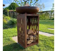 Plancha Acier Corten - BBQ Extérieur - Cheminée de Jardin - Rangement du Bois - Aspect Luxueux