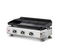 BRASERO - Plancha Silvia IIG INOX 3 Feux Surface Cuisson 67 x 34 cm - 3 brûleurs - Plaque Fonte émaillée fabriquée en France - Grille de réchauffement - Jusqu'à 10 convives - 7,5kW