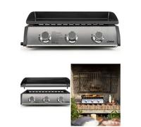Plancha barbecue gaz - LIVOO - 3 brûleurs - Plaque acier émaillé 63x36 cm - Allumage automatique - Inox