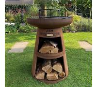 Plancha - BBQ - Grill - Brasero - Acier Corten - Couleur rouille - Plaque de cuisson - Extérieur - Plancha - Anneau de barbecue - Cheminée de jardin - Barbecue - Rangement du bois - Aspect luxueux