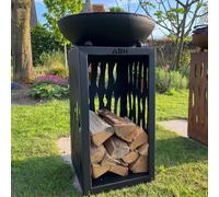 Plancha - BBQ - Grill - Brasero - Barbecue - Noir - Plaque de cuisson - Extérieur - Anneau de barbecue - Cheminée de jardin - Rangement du bois - Aspect luxueux