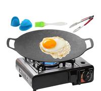 Plancha de barbecue coréenne, en fonte avec revêtement anti-adhésif - Ustensiles de cuisine avec brosse, gants et pinces, pour à induction et cuisine électrique