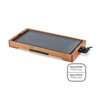 Plancha électrique en BOIS 2200W - double zones lisse - rainurée - Revêtement antiadhésif et bac