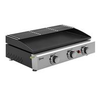 Plancha gaz - barbecue à gaz - Outsunny - 3 brûleurs, plaque émaillée, 7,5 kW, grille de réchauffage - inox - 62x44x21cm - noir